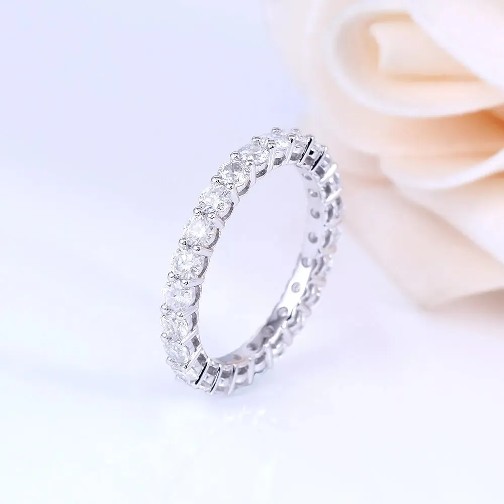 14k White Gold Moissanite Eternity Ring 1.2ct-1.8ct Total