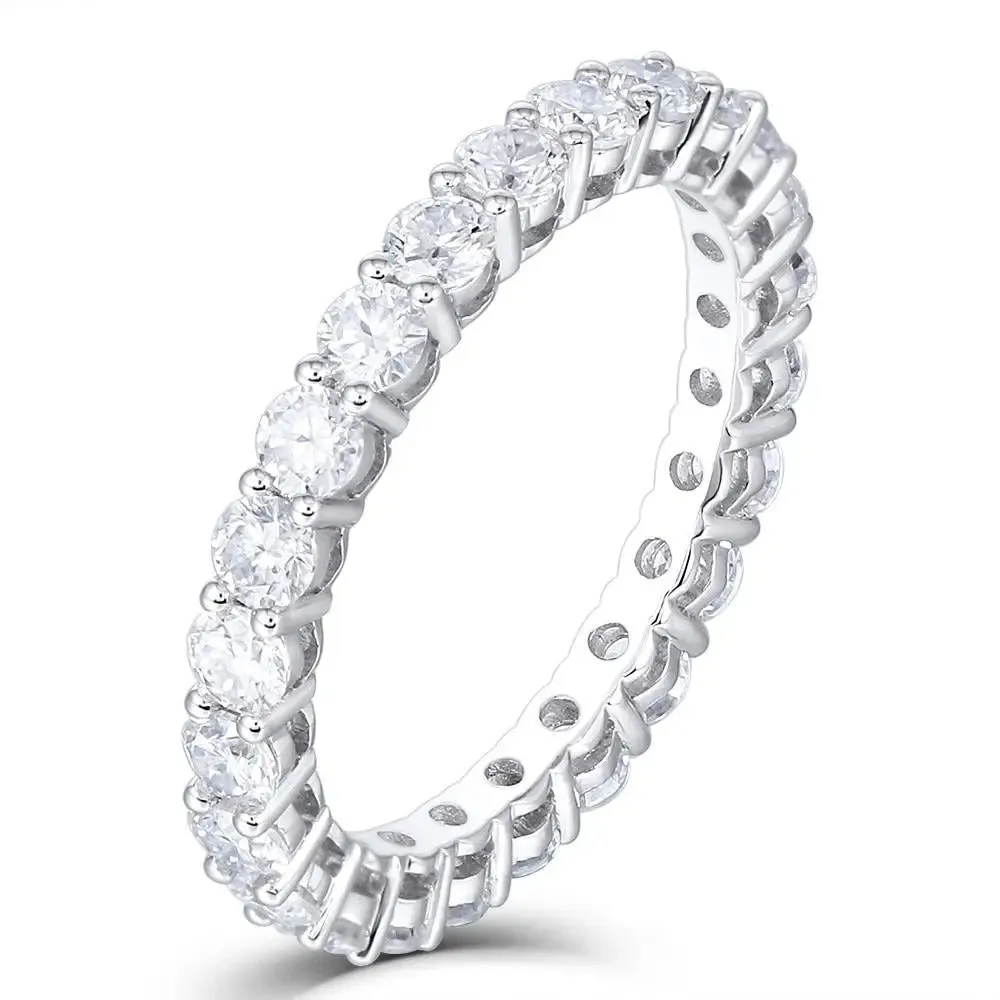 14k White Gold Moissanite Eternity Ring 1.2ct-1.8ct Total