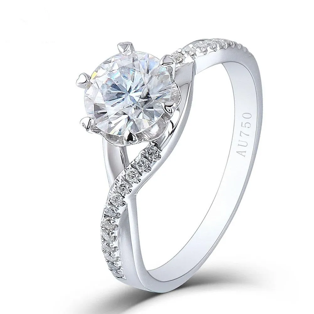 18k White Gold Moissanite Ring 1ct or 0.5ct Center Stone