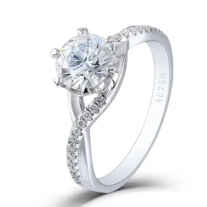 18k White Gold Moissanite Ring 1ct or 0.5ct Center Stone