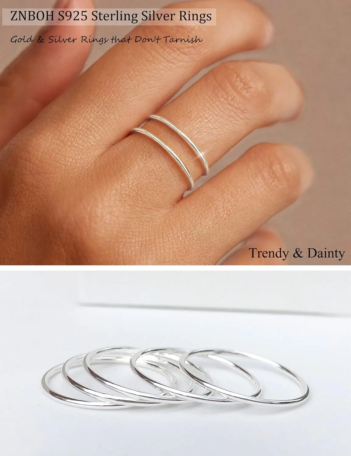 1mm S925 Sterling Silver Rings for Women Non Tarnish 14K Gold Filled Thin Stackable Thumb Rings Set for Men Pinky Stacking Dainty Knuckle Band Cute Ring Jewelry Gift Comfort Fit Size 6 to 10