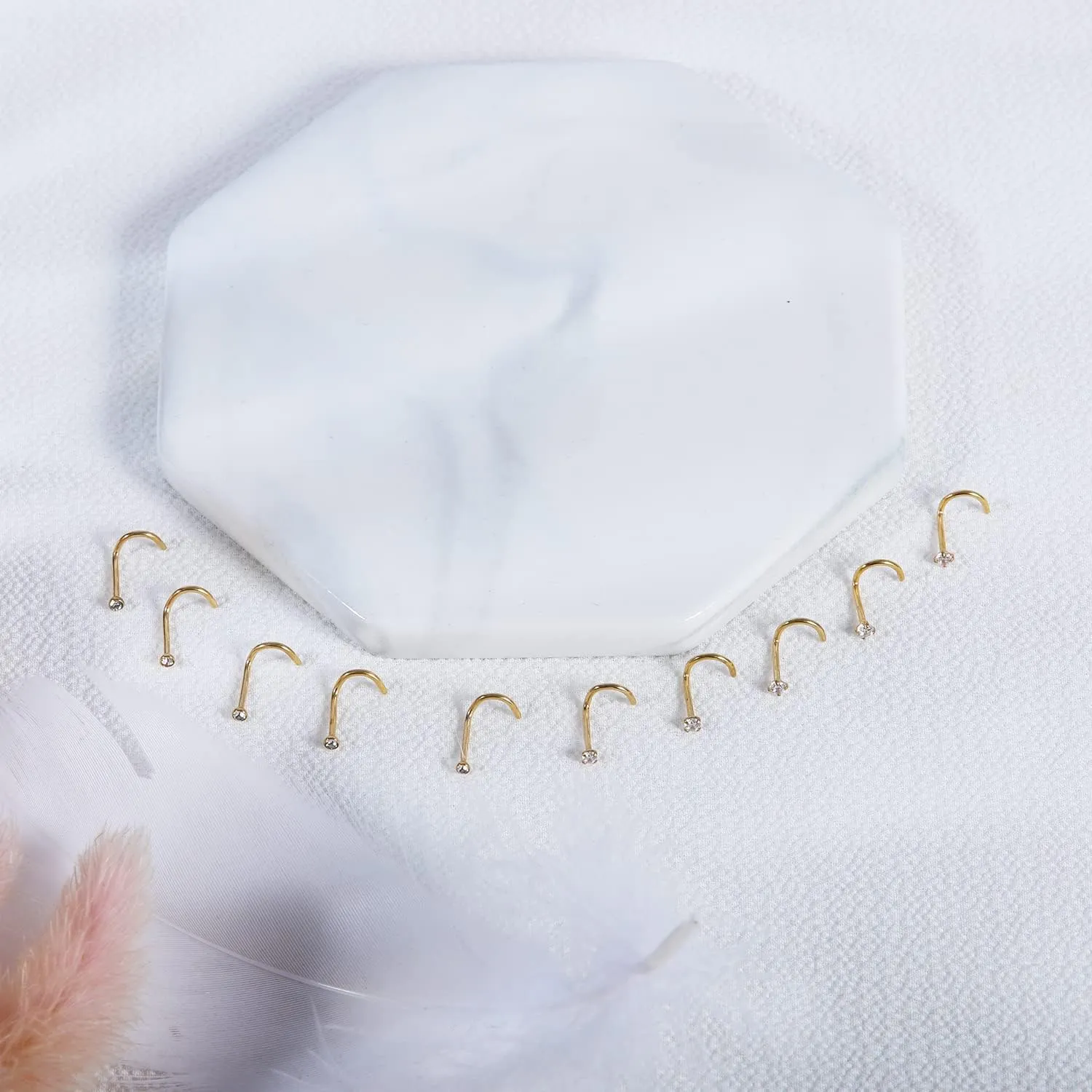 6-10Pcs 18G 20G Nose Ring Surgical Steel Nose Rings Studs Piercing For Women Men 1.5mm 2mm 2.5mm 3mm Round Diamond CZ L Shaped Corkscrew Gold Black Silver Nose Piercing Hypoallergenic