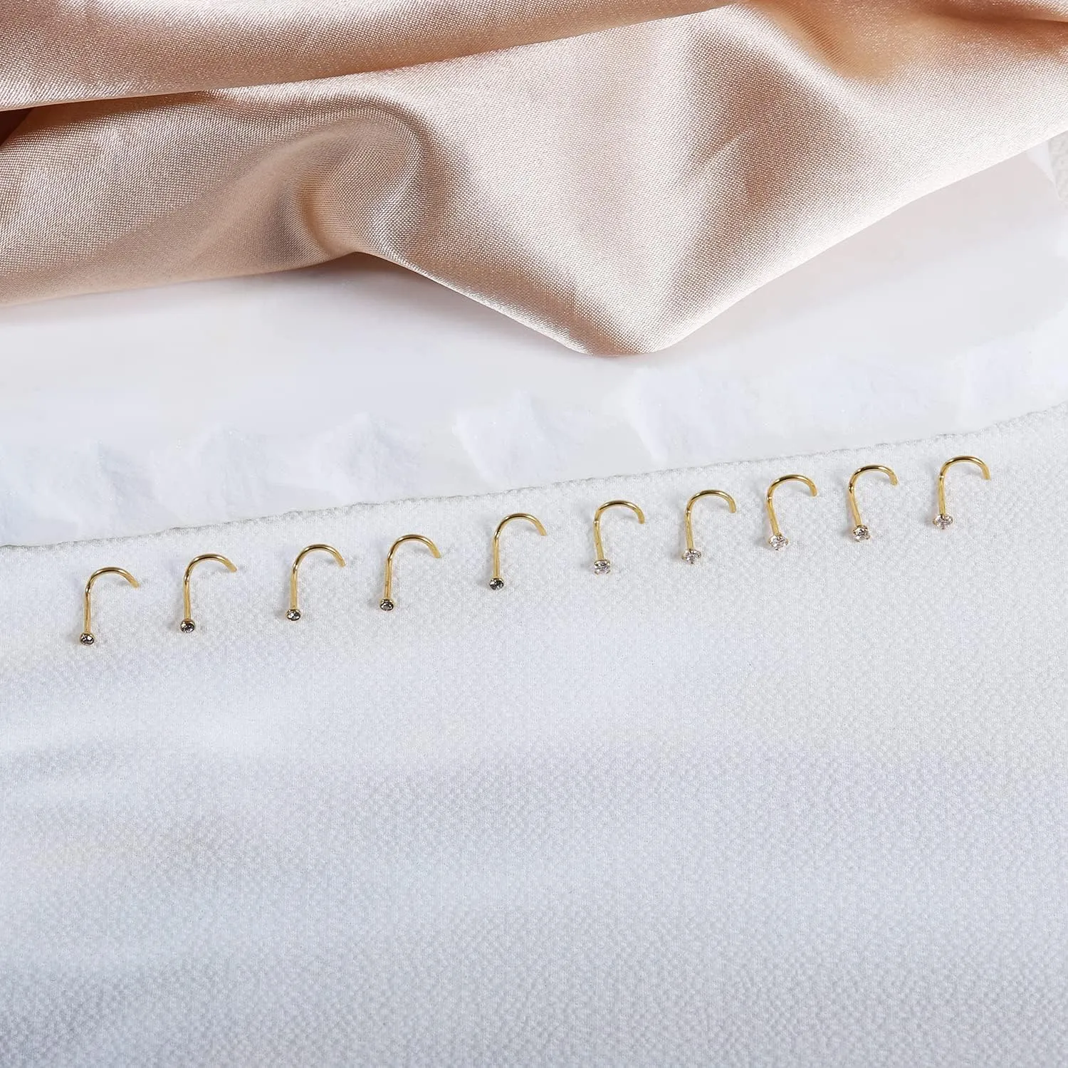6-10Pcs 18G 20G Nose Ring Surgical Steel Nose Rings Studs Piercing For Women Men 1.5mm 2mm 2.5mm 3mm Round Diamond CZ L Shaped Corkscrew Gold Black Silver Nose Piercing Hypoallergenic