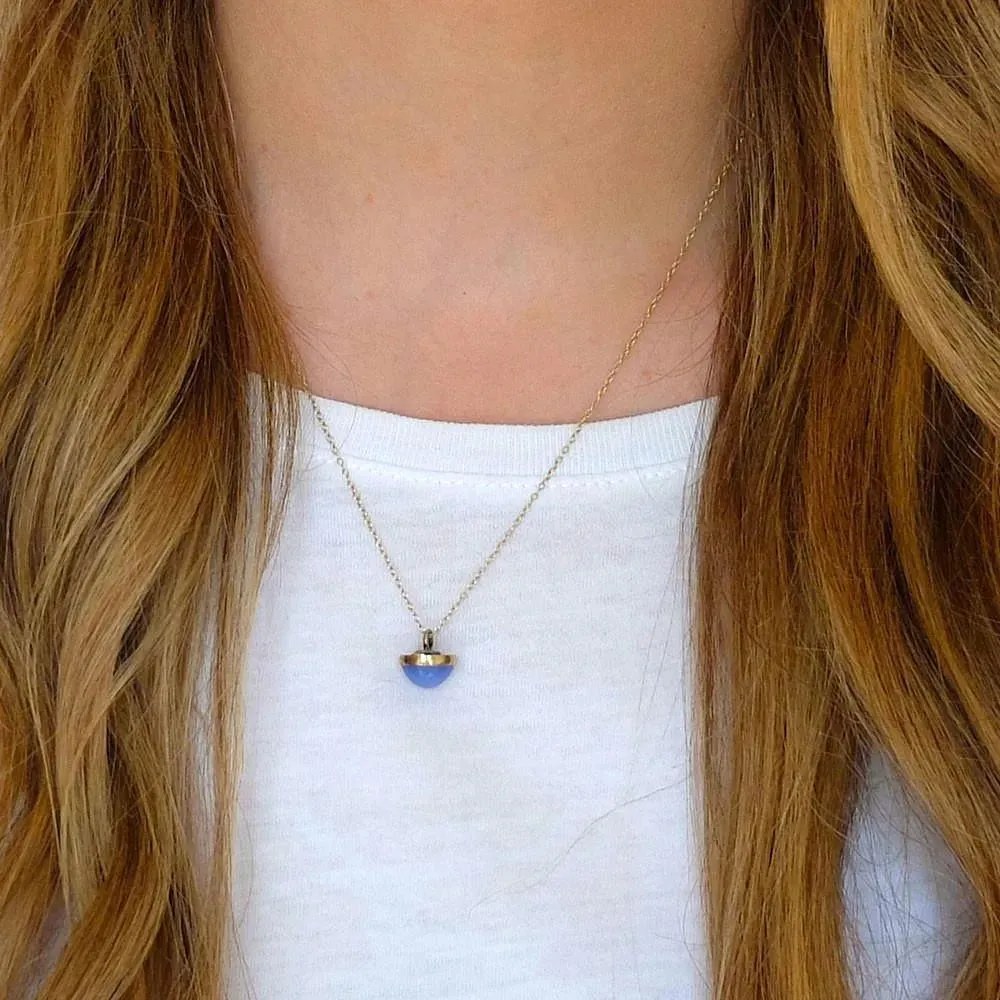 Antique Edwardian Blue Chalcedony Gemstone Pendant Necklace