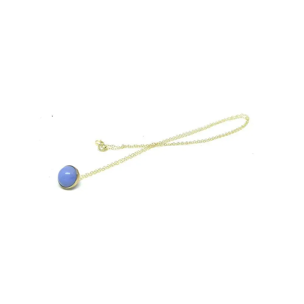 Antique Edwardian Blue Chalcedony Gemstone Pendant Necklace