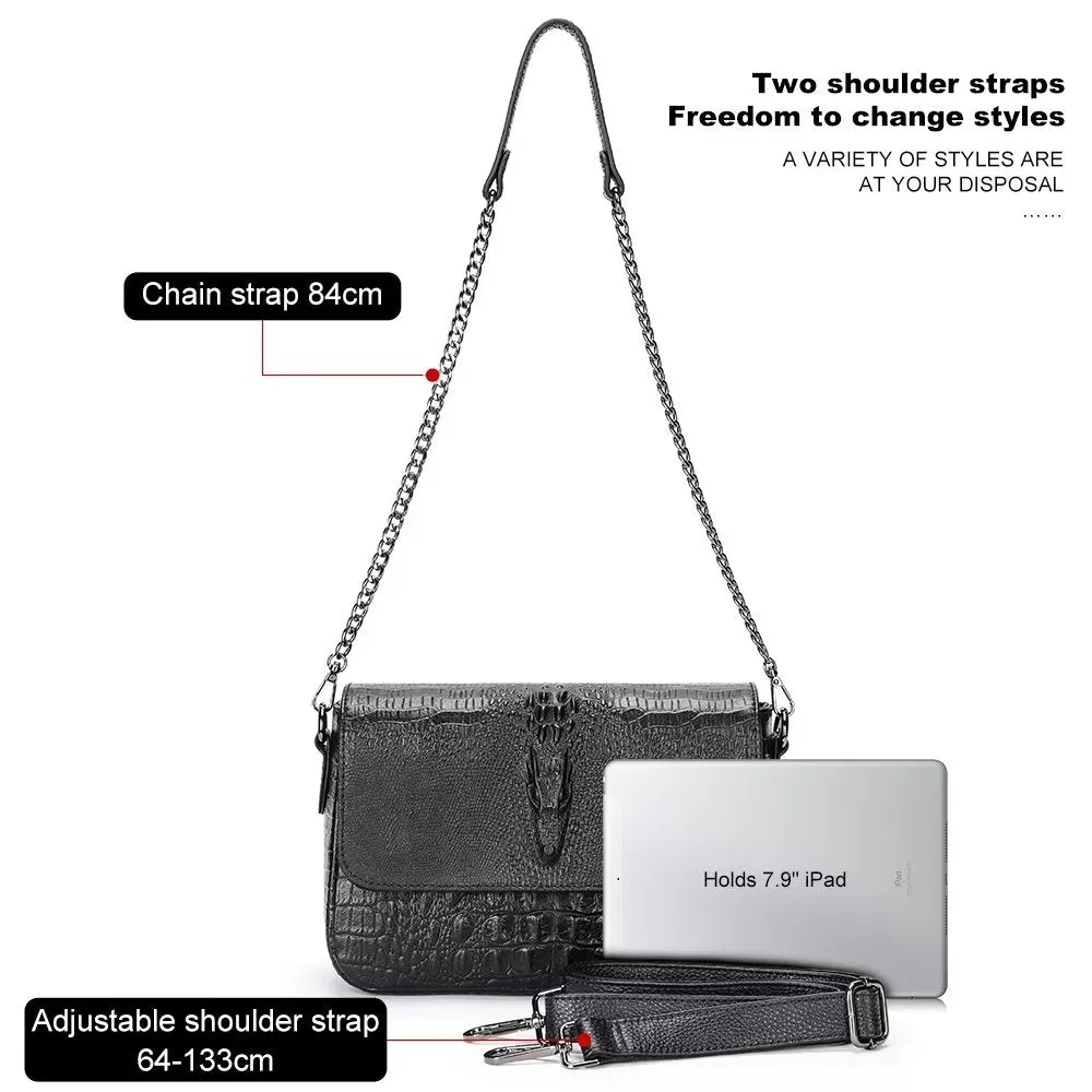 CrocLeather Chic Square Crossbody Shoulder Bag