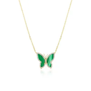Diamond Malachite Single Butterfly Necklace