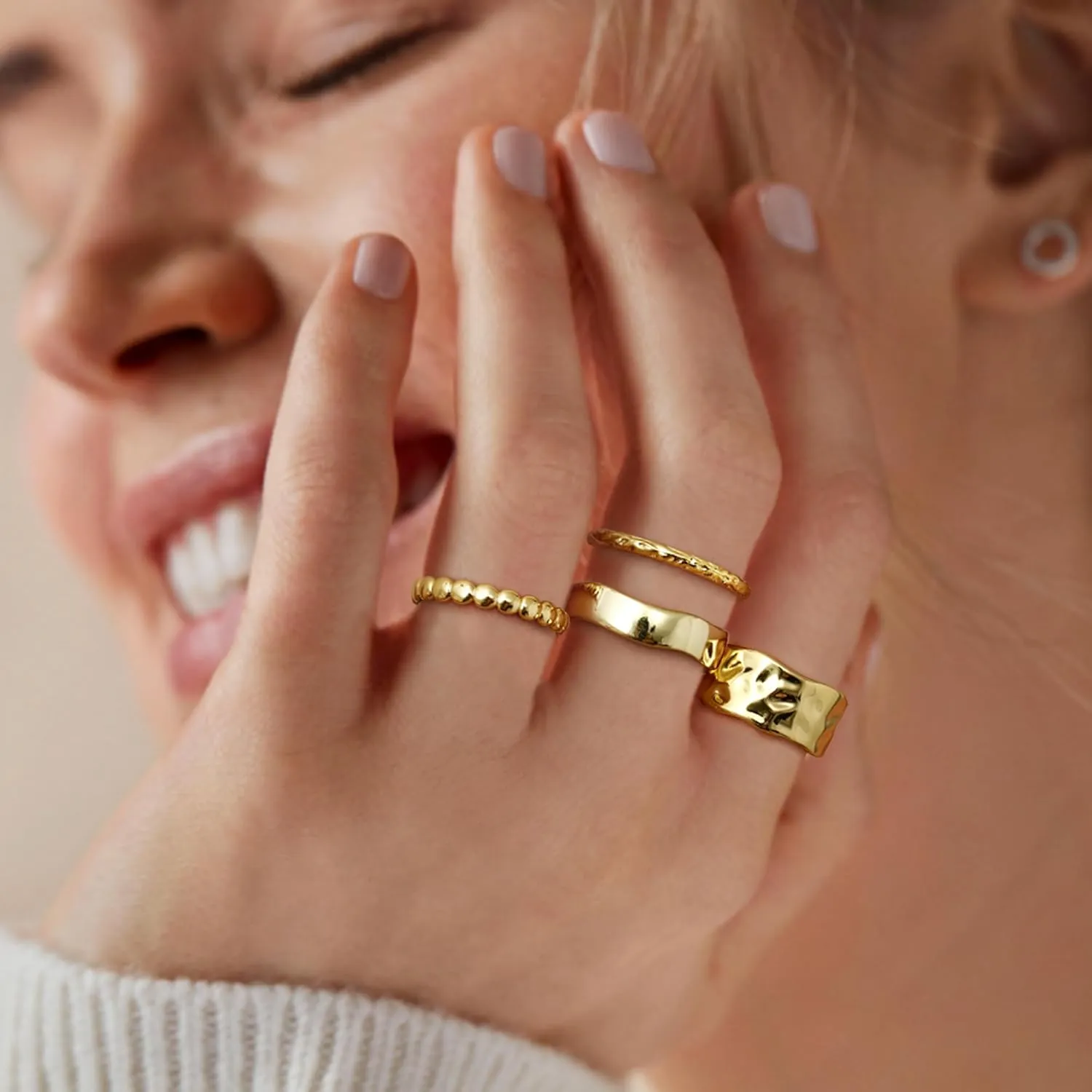Fansilver Stackable Chunky Gold Rings for Women Non Tarnish Dainty 14K Gold Plated Stacking Thumb Rings Set Trendy Gold Wedding Band Ring Size 5-11
