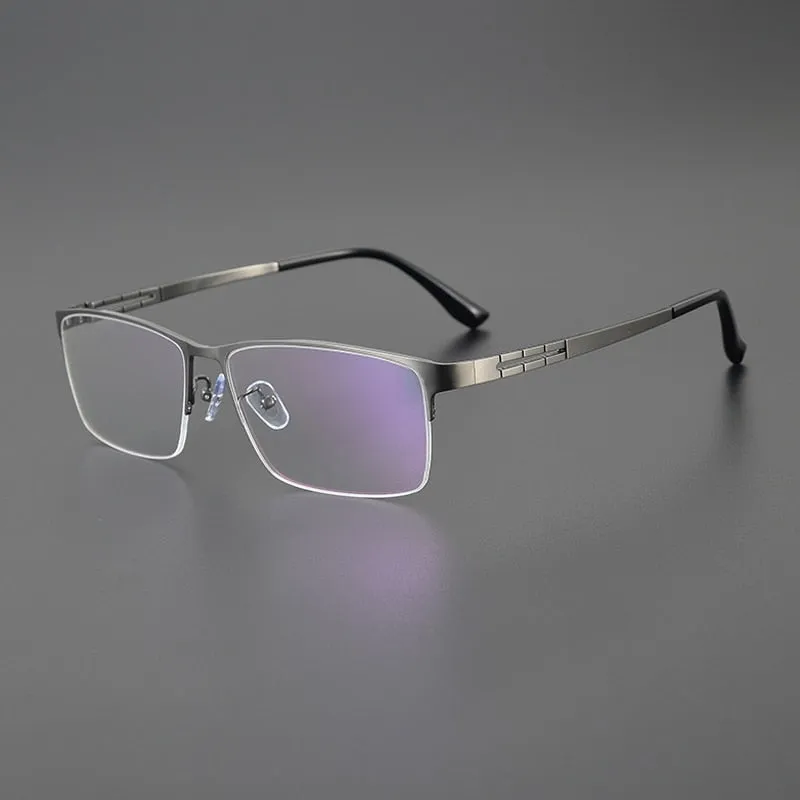 Gatenac Men's Semi Rim Big Square Titanium Eyeglasses Gxyj1082