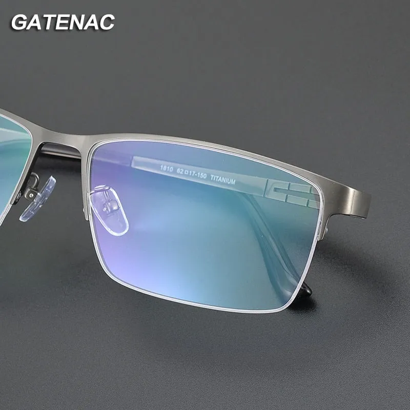 Gatenac Men's Semi Rim Big Square Titanium Eyeglasses Gxyj1082