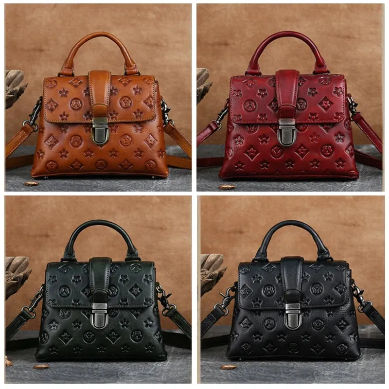Genuine Leather Designer Inspired Embossed Handbag