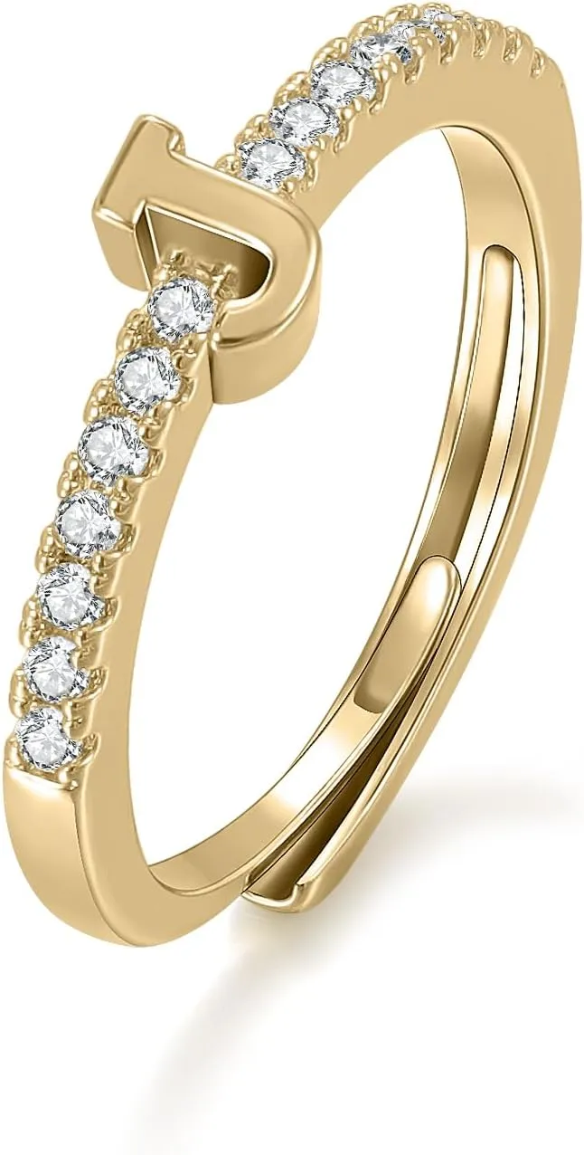 Initial Rings For Women Gold rings Copper Plated With 14k gold Zircon Adjustable Rings For Women Gold Jewelry For Women Gift Initial Ring
