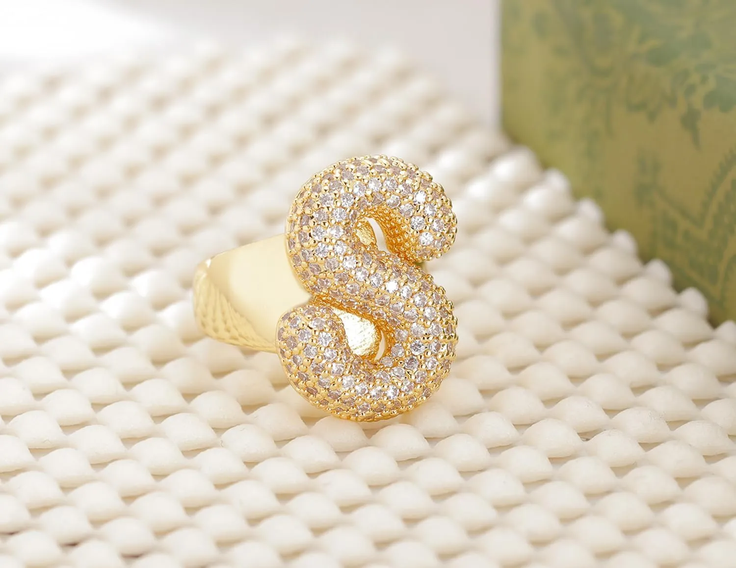 Inspirational Gifts for Women Initial Rings for Women Letter Ring A-Z Chunky Gold Rings 14K Gold Filled CZ Paved Alphabet Letter Ring