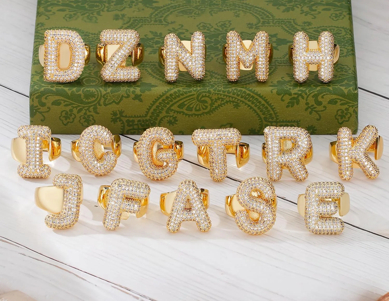 Inspirational Gifts for Women Initial Rings for Women Letter Ring A-Z Chunky Gold Rings 14K Gold Filled CZ Paved Alphabet Letter Ring