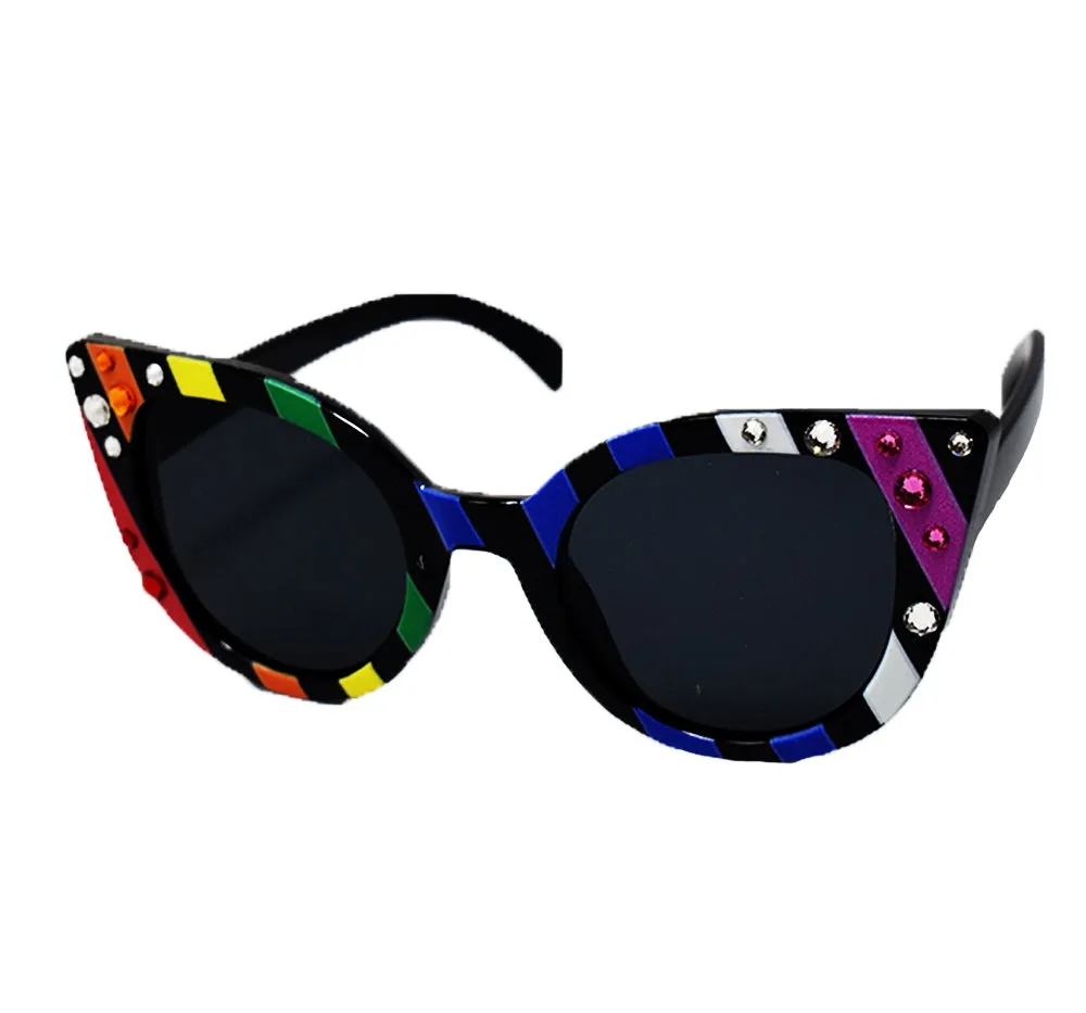 Lentes negros con rayas multicolores y cristales -Bari Lynn
