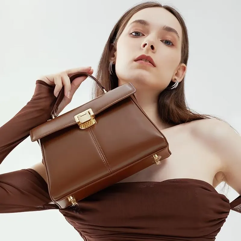 LuxeLeather Chic Closure Shoulder Bag