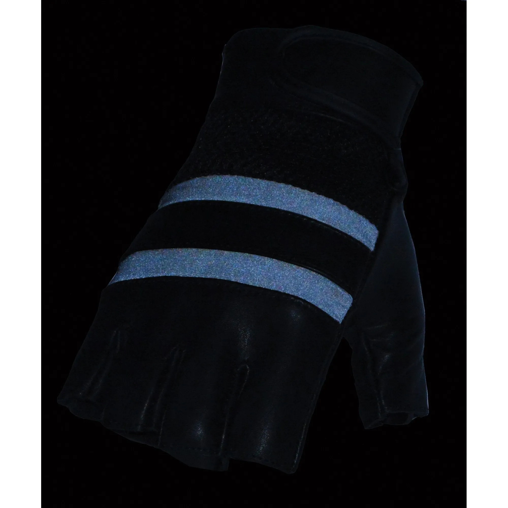 Milwaukee Leather MG7548 Men's Black Leather Mesh Gel Palm Fingerless Motorcycle Hand Gloves W/ Reflective Bands