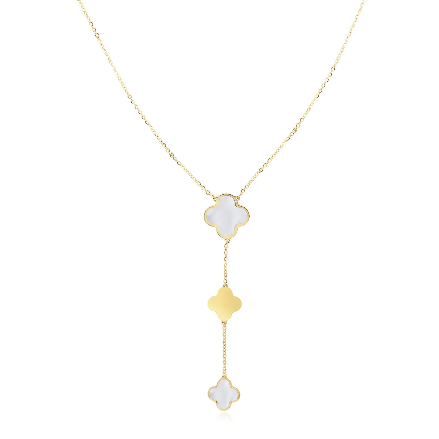 Mother of Pearl Clover Lariat Necklace