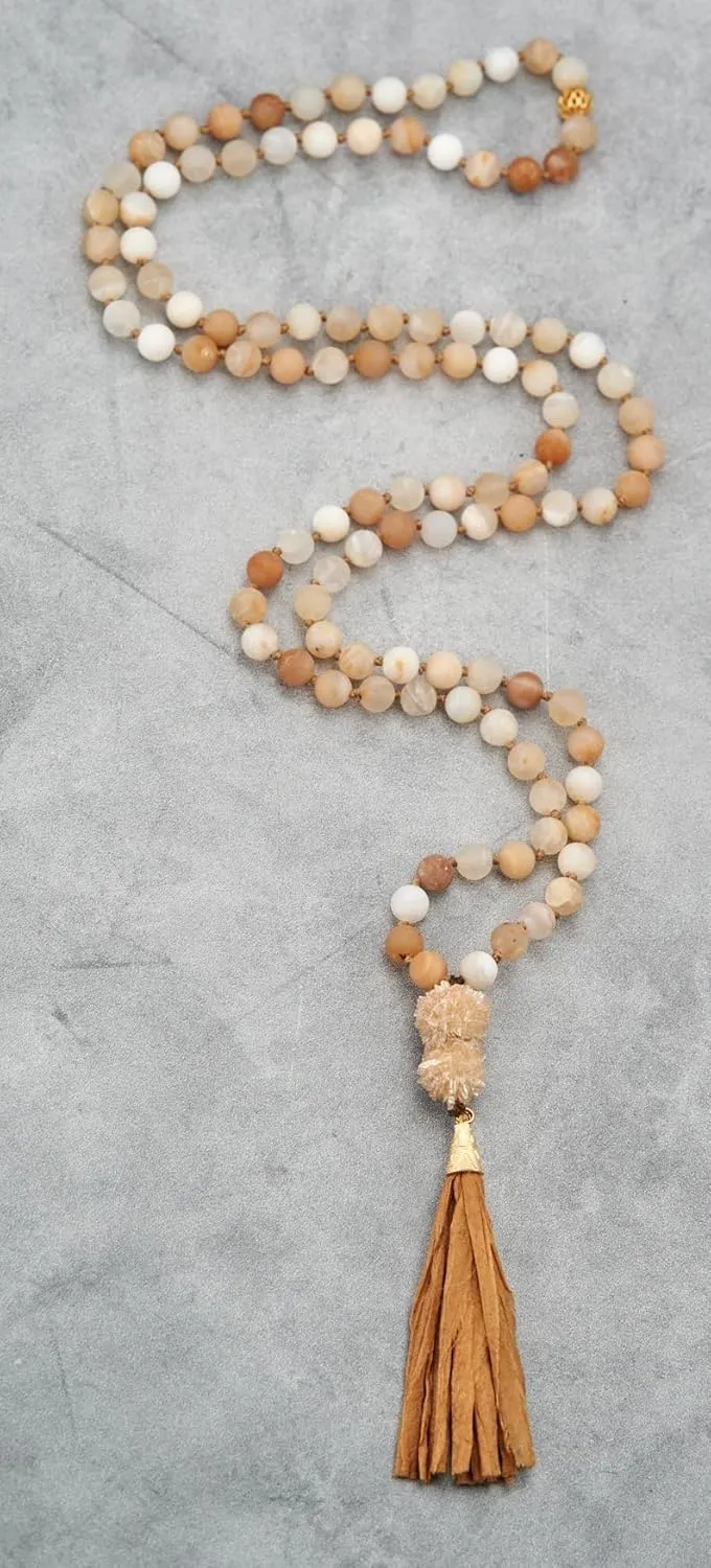 Natural African Yellow Opal,Desert Rose Selenite 8mm 108 Mala Beads, Spiritual, Meditation Beads, Reiki, Japa Mala, Buddhist Prayer Beads, Yoga Bracelet, healing beads LKMALA-RRGU-2973