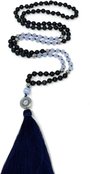 Natural black obsidian & blue lace agate 6mm 108 Mala Beads, Spiritual, Meditation Beads, Reiki, Japa Mala, Buddhist Prayer Beads, Yoga Bracelet, healing beads LKMALA-RRGU-1958