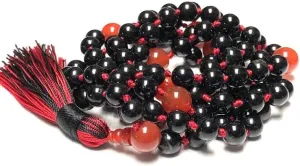 Natural Black tourmaline, Carnelian 6mm 108 Mala Beads, Spiritual, Meditation Beads, Reiki, Japa Mala, Buddhist Prayer Beads, Yoga Bracelet, healing beads LKMALA-RRGU-1905