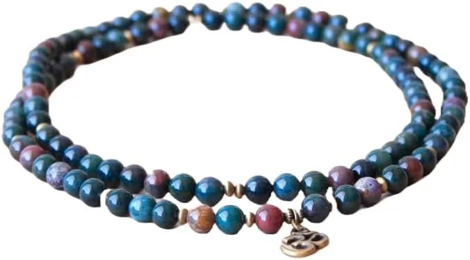 Natural Indian Bloodstone 8mm 108 Mala Beads, Spiritual, Meditation Beads, Reiki, Japa Mala, Buddhist Prayer Beads, Yoga Bracelet, healing beads LKMALA-RRGU-3954