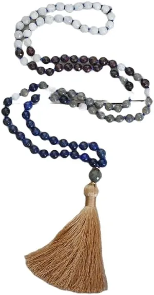 Natural Labradorite, Lapis Lazuli, Garnet & Moonstone 8mm 108 Mala Beads, Spiritual, Meditation Beads, Reiki, Japa Mala, Buddhist Prayer Beads, Yoga Bracelet, healing beads LKMALA-RRGU-3724