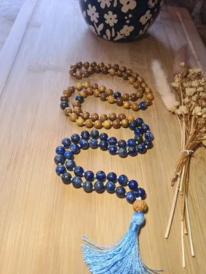 Natural Lapis Lazuli and Sandalwood 6mm 108 Mala Beads, Spiritual, Meditation Beads, Reiki, Japa Mala, Buddhist Prayer Beads, Yoga Bracelet, healing beads LKMALA-RRGU-3999
