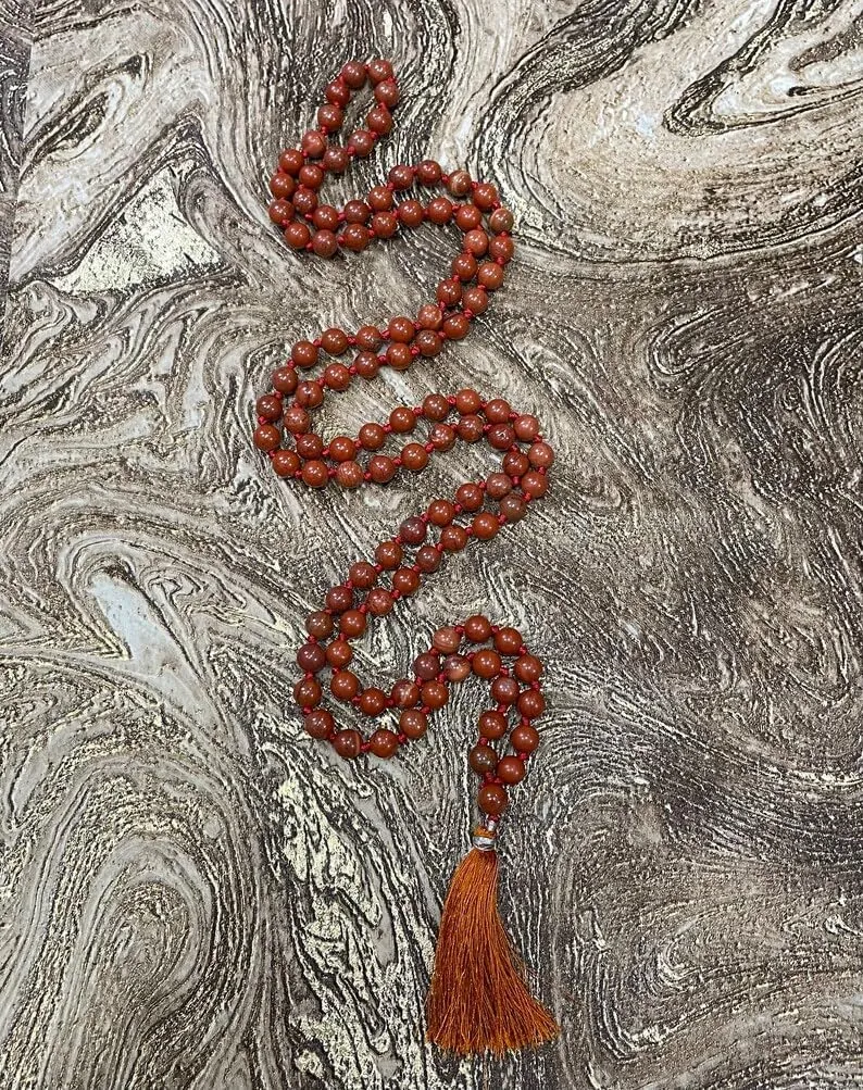 Natural Red Jasper 8mm 108 Mala Beads, Spiritual, Meditation Beads, Reiki, Japa Mala, Buddhist Prayer Beads, Yoga Bracelet, healing beads LKMALA-RRGU-3401