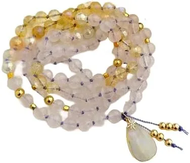 Natural Rose Quartz Citrine and Moonstone 6mm 108 Mala Beads, Spiritual, Meditation Beads, Reiki, Japa Mala, Buddhist Prayer Beads, Yoga Bracelet, healing beads LKMALA-RRGU-2210