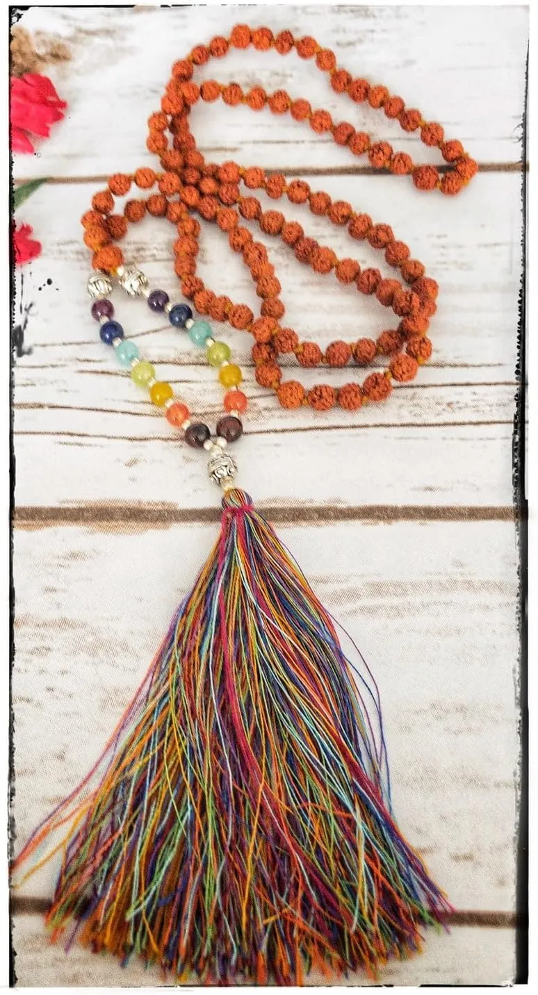 Natural Rudraksha,7Chakra 6mm 108 Mala Beads, Spiritual, Meditation Beads, Reiki, Japa Mala, Buddhist Prayer Beads, Yoga Bracelet, healing beads LKMALA-RRGU-3560
