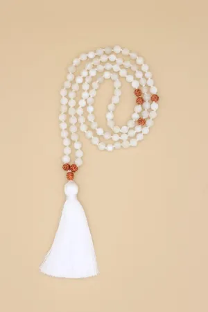 Natural white Moonstone ,Rudraksha 8mm 108 Mala Beads, Spiritual, Meditation Beads, Reiki, Japa Mala, Buddhist Prayer Beads, Yoga Bracelet, healing beads LKMALA-RRGU-3763
