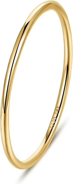 NOKMIT 1mm 14K Gold Filled Rings for Women Girls Thin Gold Ring Dainty Cute Stacking Stackable Thumb Pinky Band Non Tarnish Comfort Fit Size 4 to 11 1PC/2PCS/3PCS