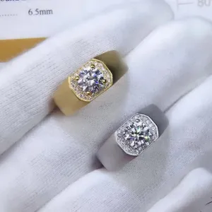 Resizable White or Yellow Gold Halo Moissanite Ring 1ct Stone