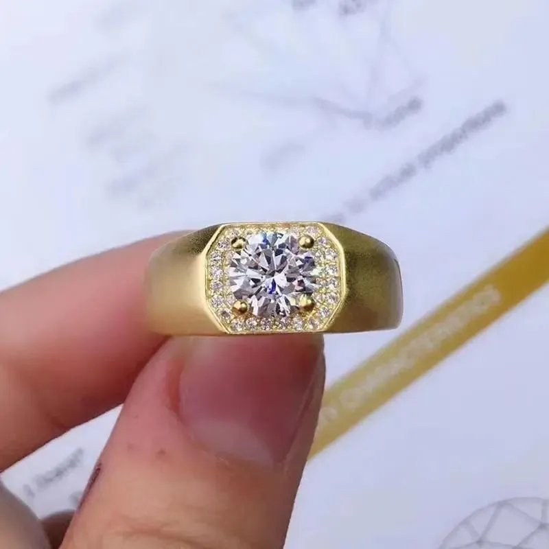 Resizable White or Yellow Gold Halo Moissanite Ring 1ct Stone