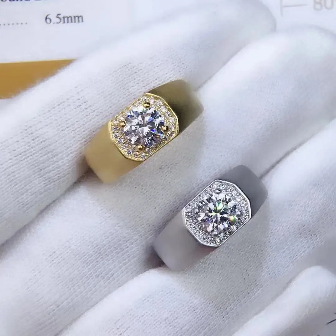 Resizable White or Yellow Gold Halo Moissanite Ring 1ct Stone