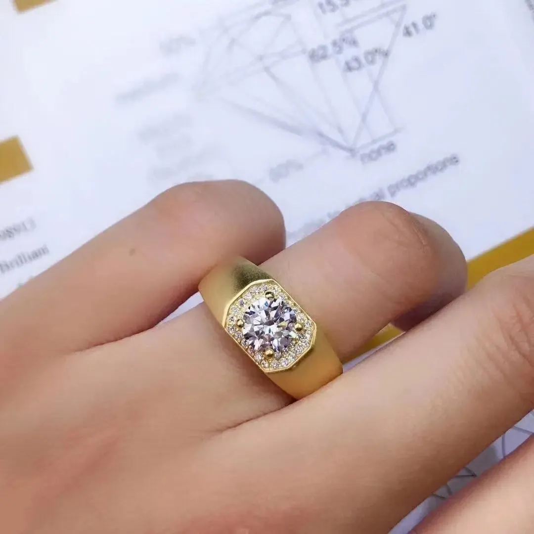 Resizable White or Yellow Gold Halo Moissanite Ring 1ct Stone