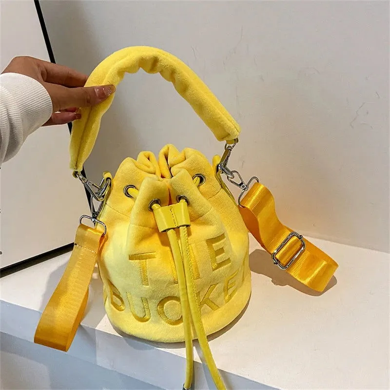 Soft Leather or Suede Bucket Print Crossbody Handbags
