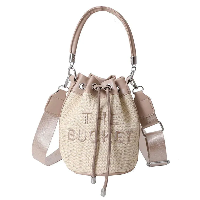 Soft Leather or Suede Bucket Print Crossbody Handbags