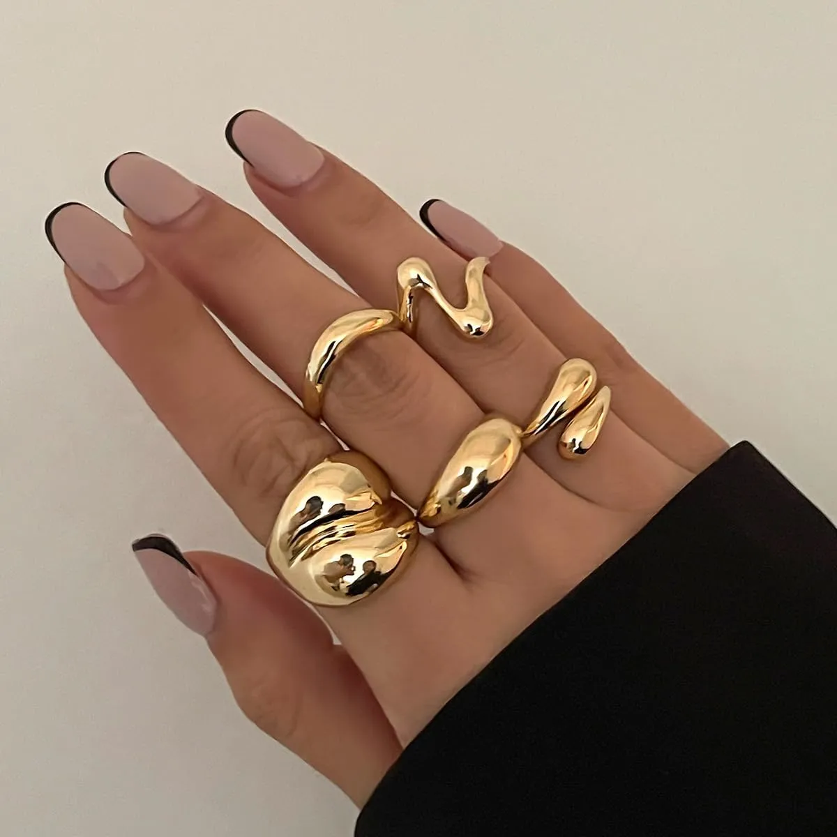 Sora Tuki Chunky Gold Rings Set for Women Trendy Ring Chunky Silver Rings for Women Big Chunky Rings Thick Rings Gold Statement Rings for Women Fashion Rings Chunky Gold Jewelry Dome Silver Rings Set