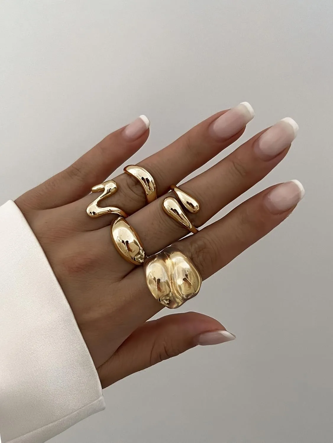 Sora Tuki Chunky Gold Rings Set for Women Trendy Ring Chunky Silver Rings for Women Big Chunky Rings Thick Rings Gold Statement Rings for Women Fashion Rings Chunky Gold Jewelry Dome Silver Rings Set
