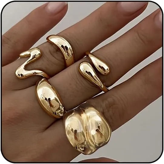 Sora Tuki Chunky Gold Rings Set for Women Trendy Ring Chunky Silver Rings for Women Big Chunky Rings Thick Rings Gold Statement Rings for Women Fashion Rings Chunky Gold Jewelry Dome Silver Rings Set