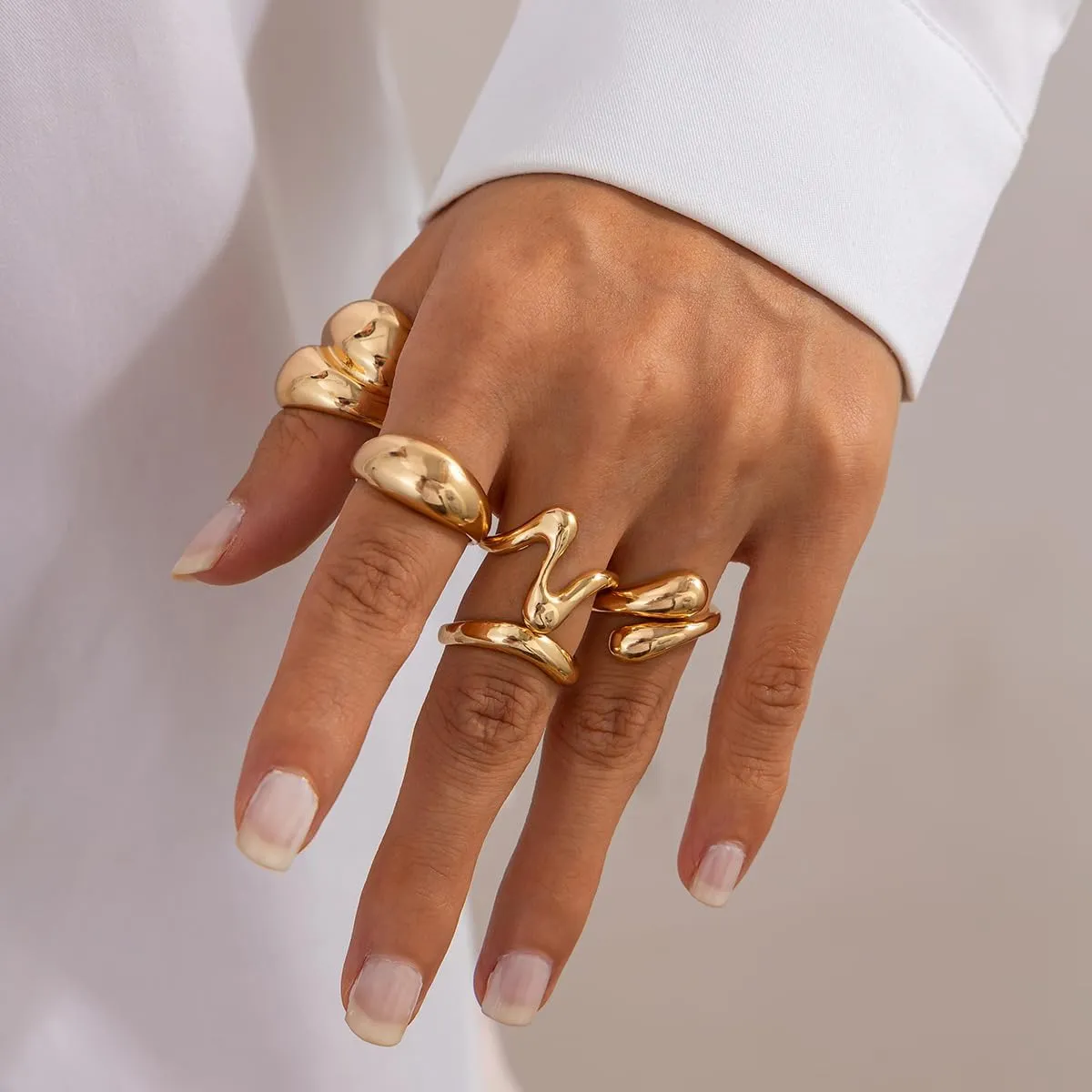 Sora Tuki Chunky Gold Rings Set for Women Trendy Ring Chunky Silver Rings for Women Big Chunky Rings Thick Rings Gold Statement Rings for Women Fashion Rings Chunky Gold Jewelry Dome Silver Rings Set