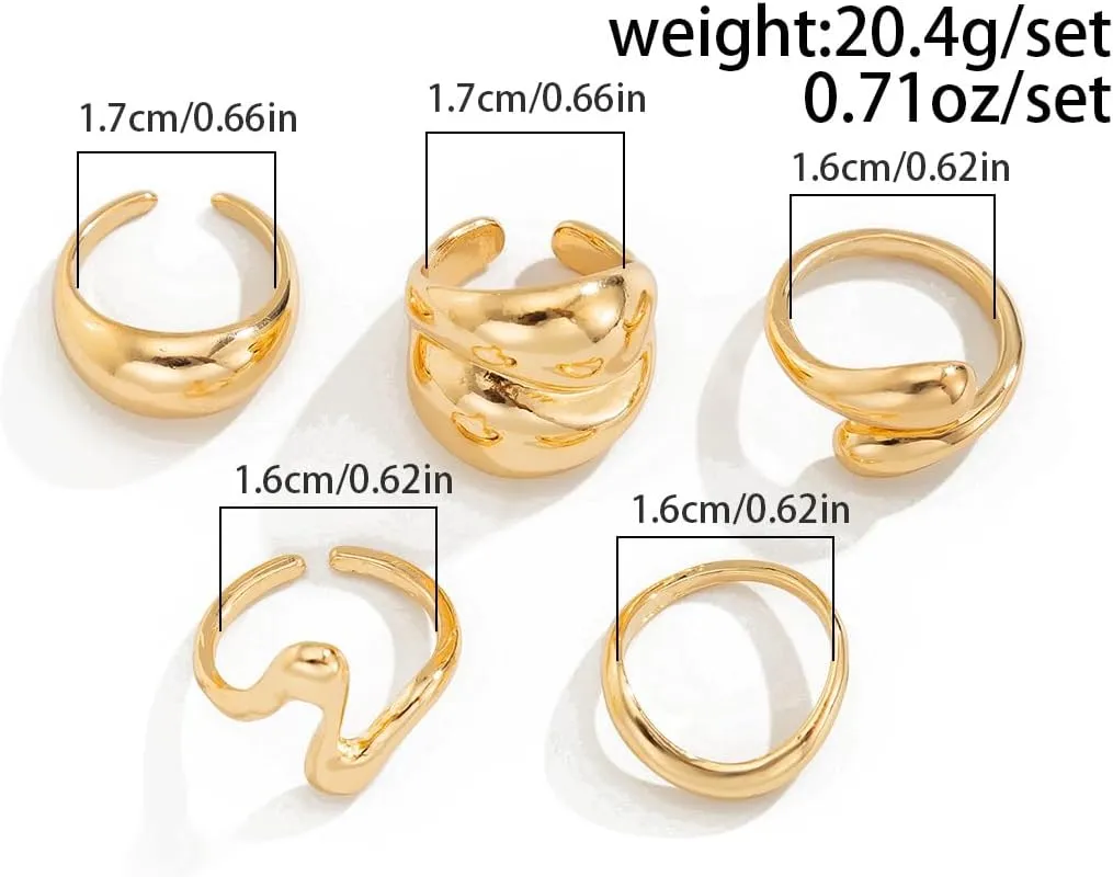 Sora Tuki Chunky Gold Rings Set for Women Trendy Ring Chunky Silver Rings for Women Big Chunky Rings Thick Rings Gold Statement Rings for Women Fashion Rings Chunky Gold Jewelry Dome Silver Rings Set