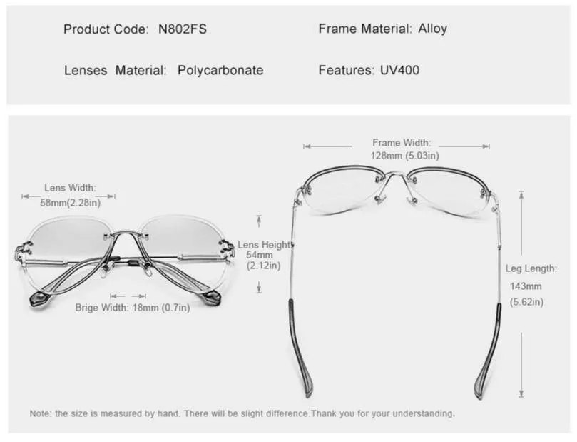Vintage Rimless Gradient Lens Women's Polarized Sunglasses