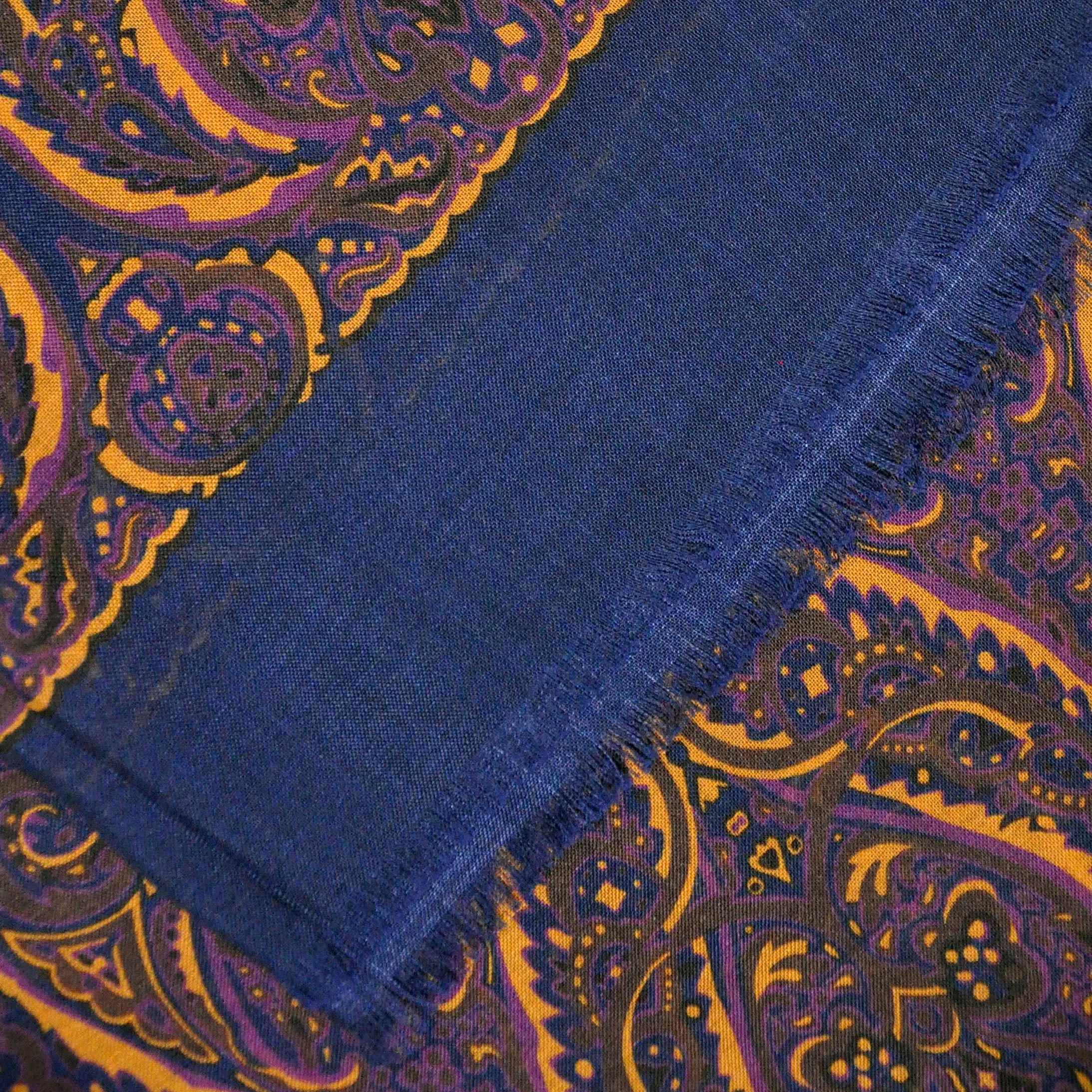 Wool Silk Paisley Scarf in Blue, Purple & Ochre